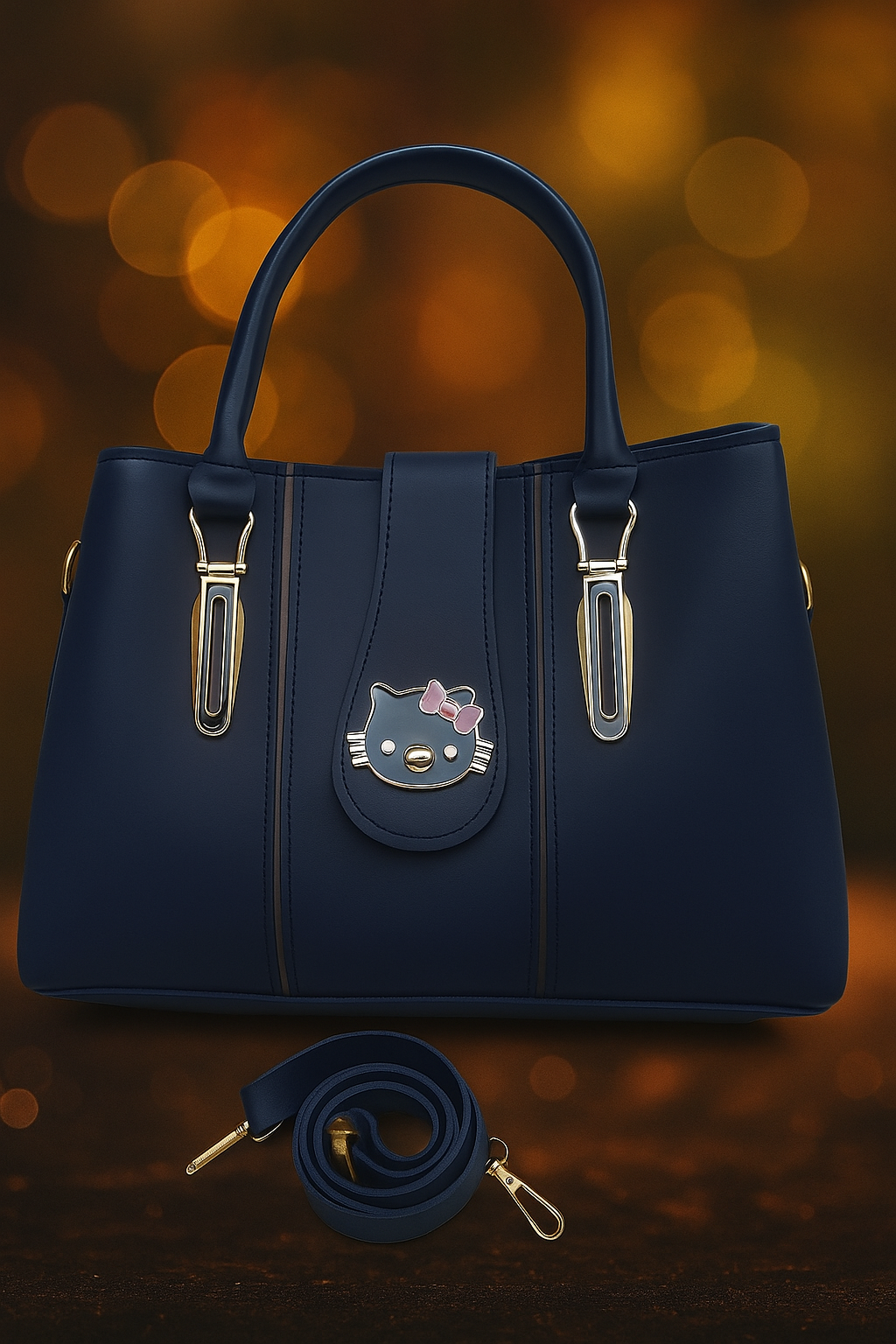 Elegant Multi-Compartment Faux Leather Handbag with Stylish Hello Kitty Charm