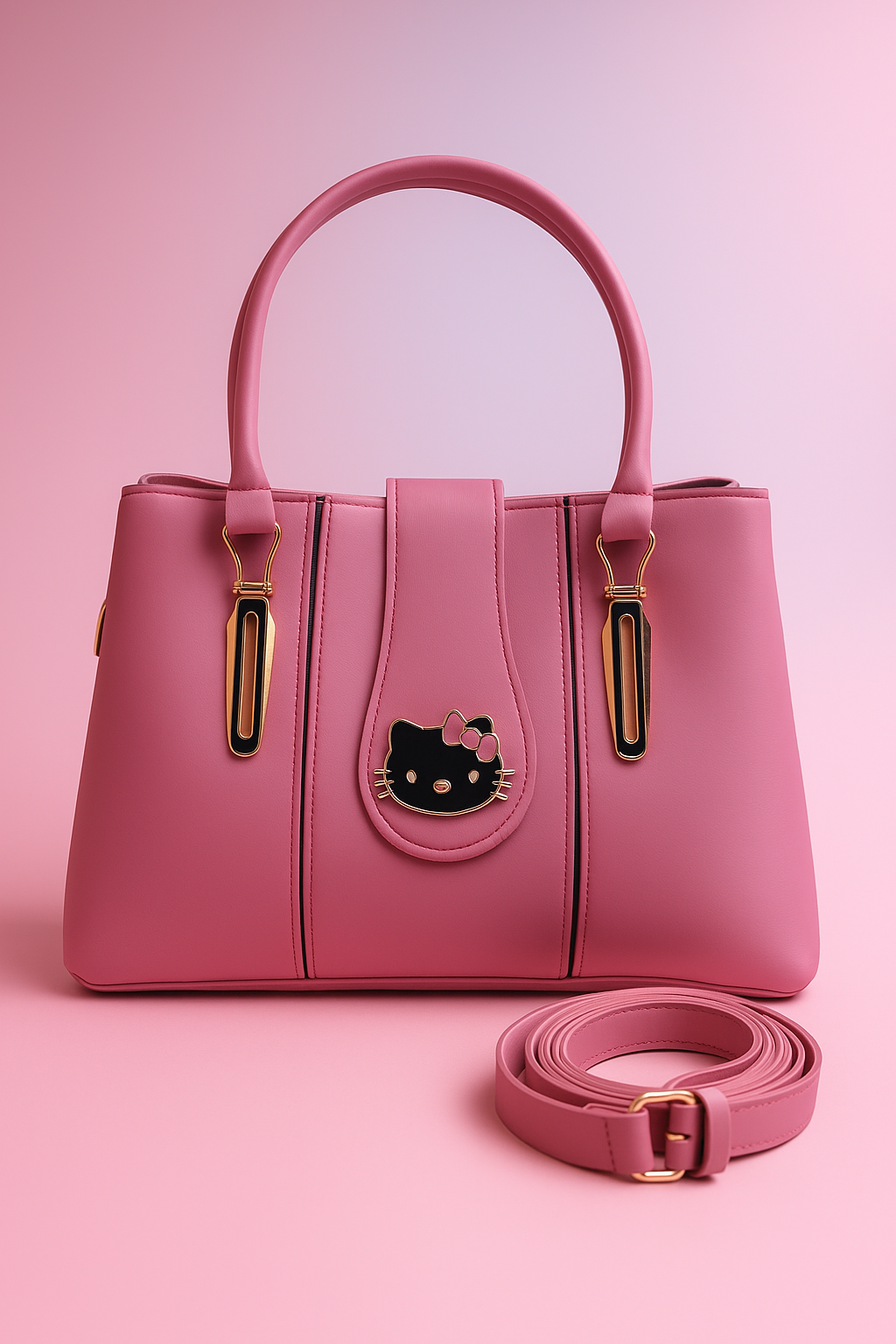 Elegant Multi-Compartment Faux Leather Handbag with Stylish Hello Kitty Charm