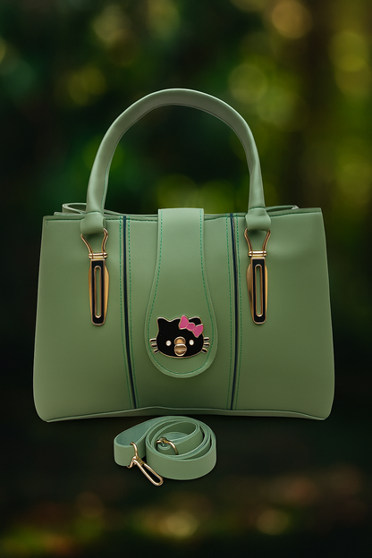 Elegant Multi-Compartment Faux Leather Handbag with Stylish Hello Kitty Charm